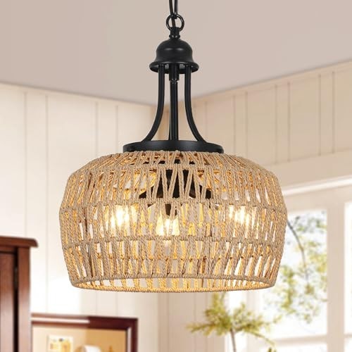 Light boho rattan chandelier - 3-light,